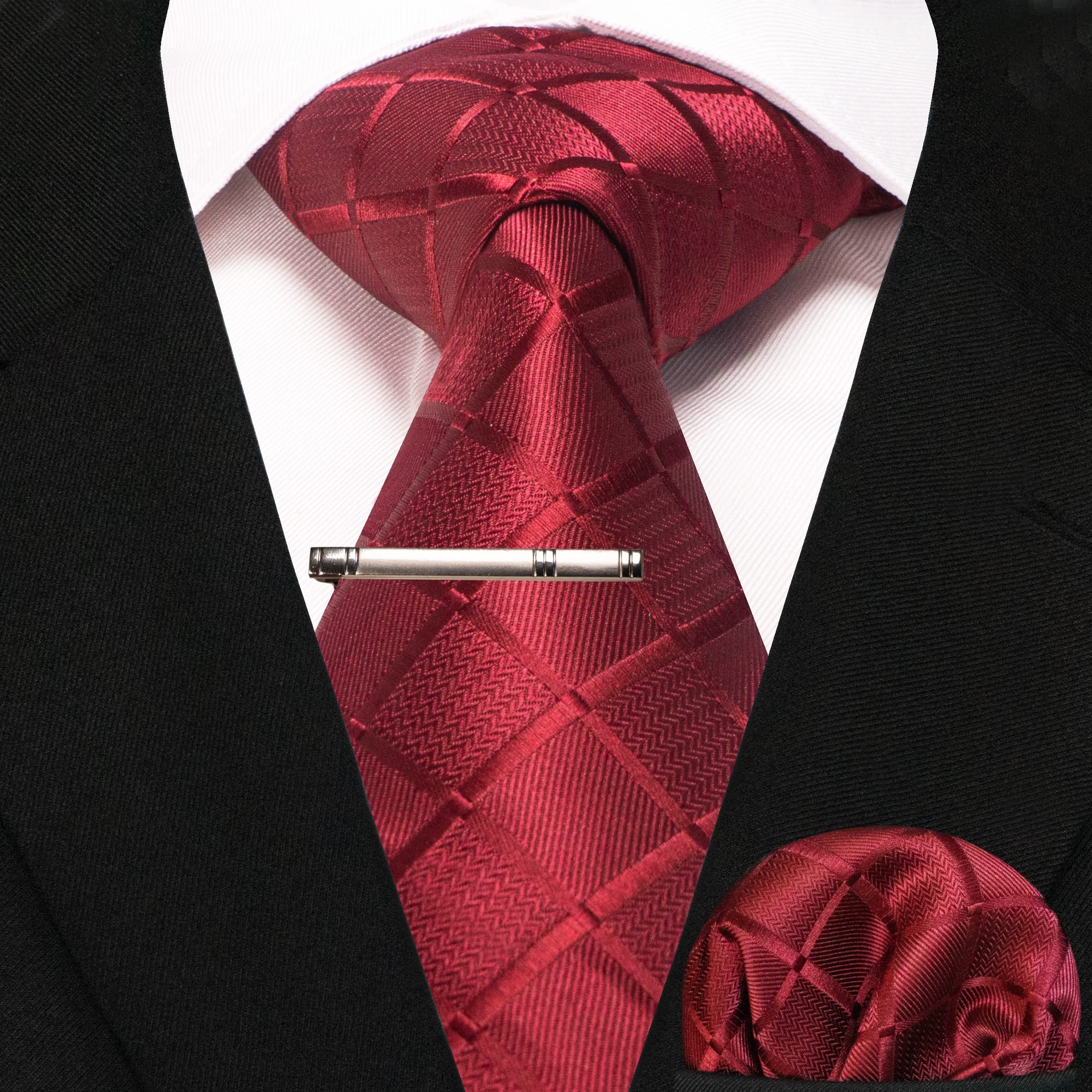 Designer Classic Plaid Ties Men Silk Ties Set Woven 8cm Necktie and Pocket Square Tie Clip Sets Formal Business Wedding
