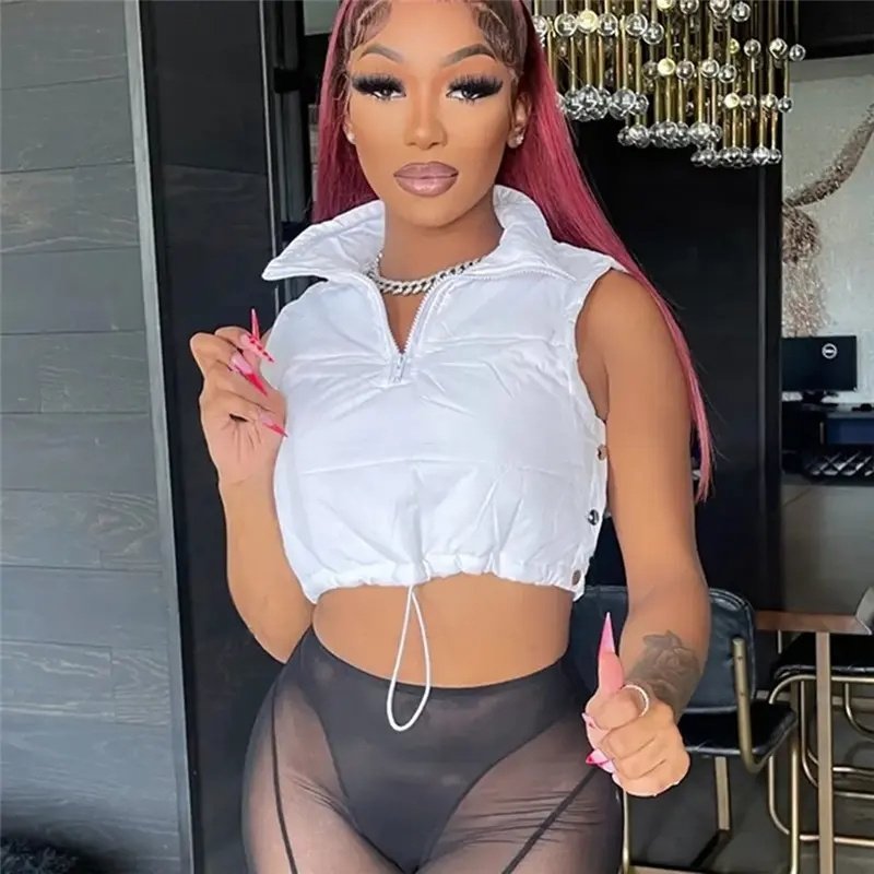 Autumn cotton fashion clothing new slimming waist zipper turtleneck teen girls sexy fashion vest 2023