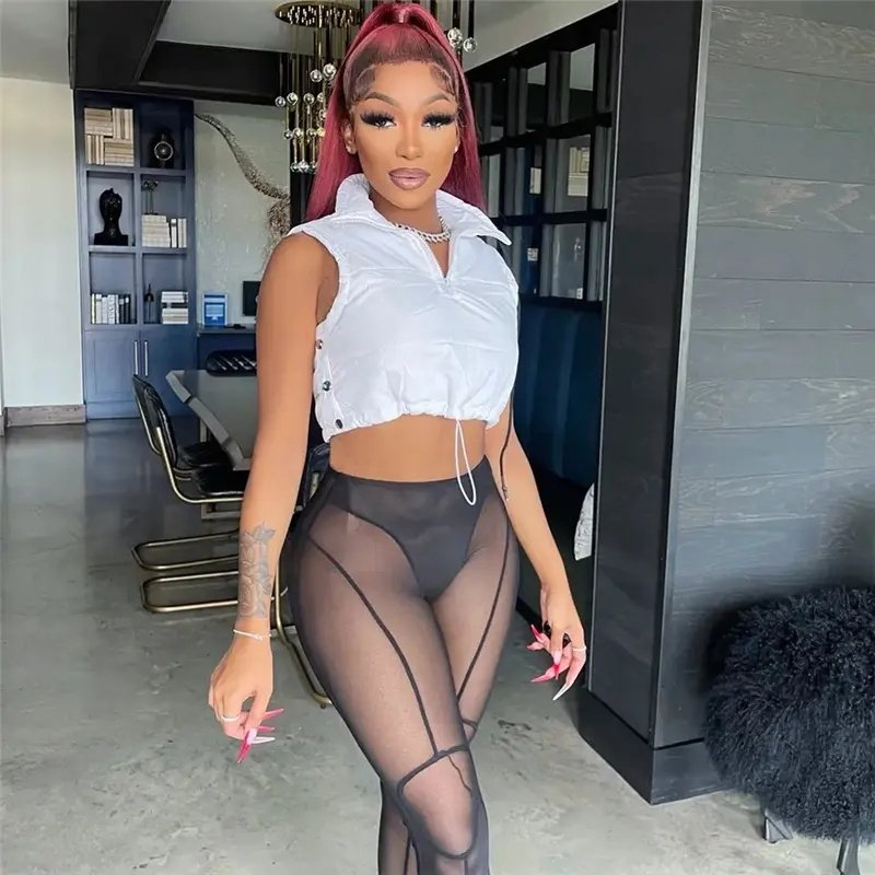 Autumn cotton fashion clothing new slimming waist zipper turtleneck teen girls sexy fashion vest 2023