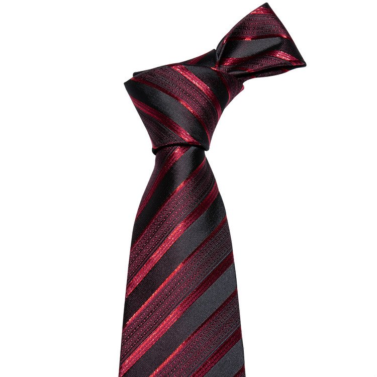 Custom Wholesale Fashion Business Wedding Necktie Luxury Shinning Red Striped Men Silk Tie Neckties Hanky Cufflinks Set
