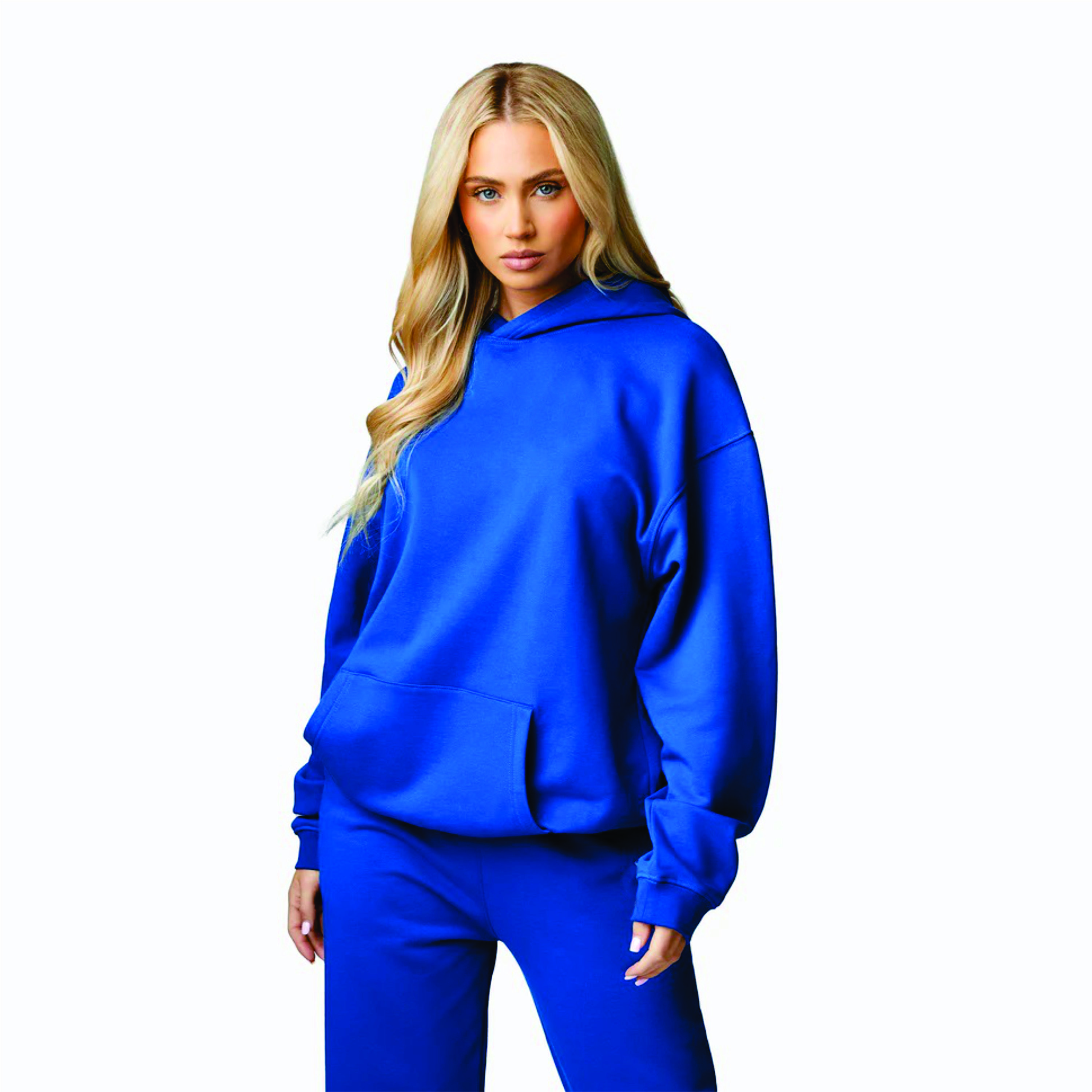 Custom Brand Logo 65% Cotton 35% Polyester Oversized Relaxed Fit Royal Blue Recharge Hood Womens Tracksuit