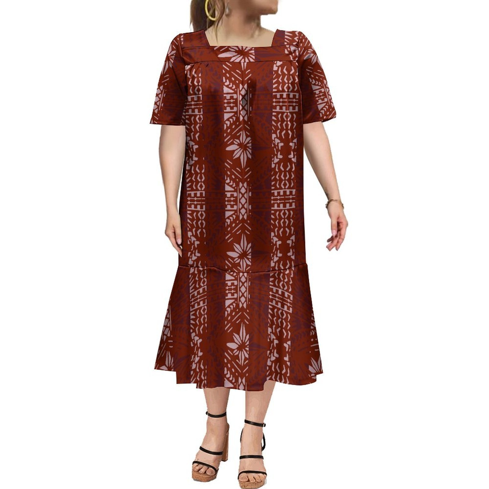 Print On Demand Custom Micronesia Mumu Dress Stretch Muumuu Large Size Polynesian Samoan Tribal Printed Fishtail Dresses Women