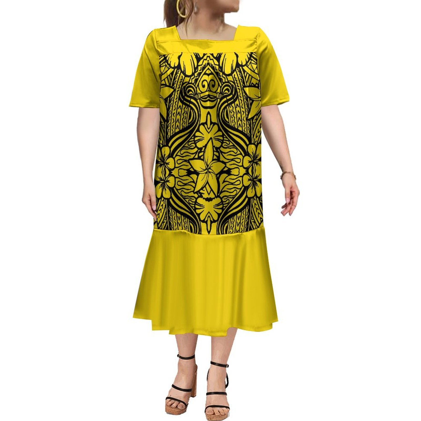 Print On Demand Custom Micronesia Mumu Dress Stretch Muumuu Large Size Polynesian Samoan Tribal Printed Fishtail Dresses Women