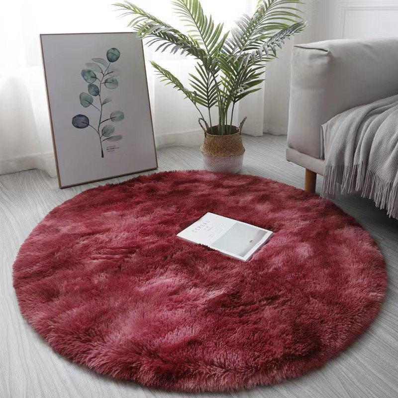 Carpet tie-dyed long hair thick round carpet home coffee table mat round table mat living room hanging basket carpet