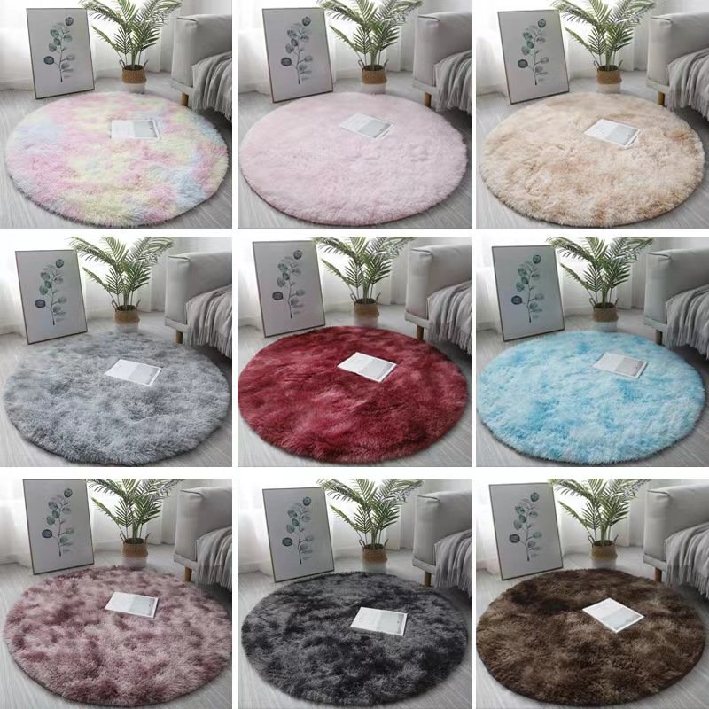 Carpet tie-dyed long hair thick round carpet home coffee table mat round table mat living room hanging basket carpet