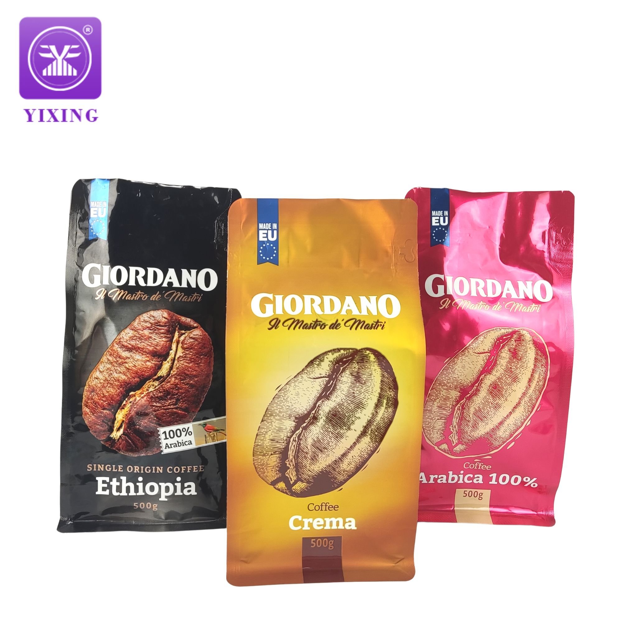 Custom Printing Coffee Pouch Plastic One Way Degassing Valve Block Bottom Bag with Tin Ties