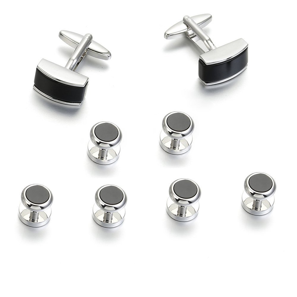 2024 New style ready to ship French shirt black onyx stone 2+4 cuff links and studs set for men