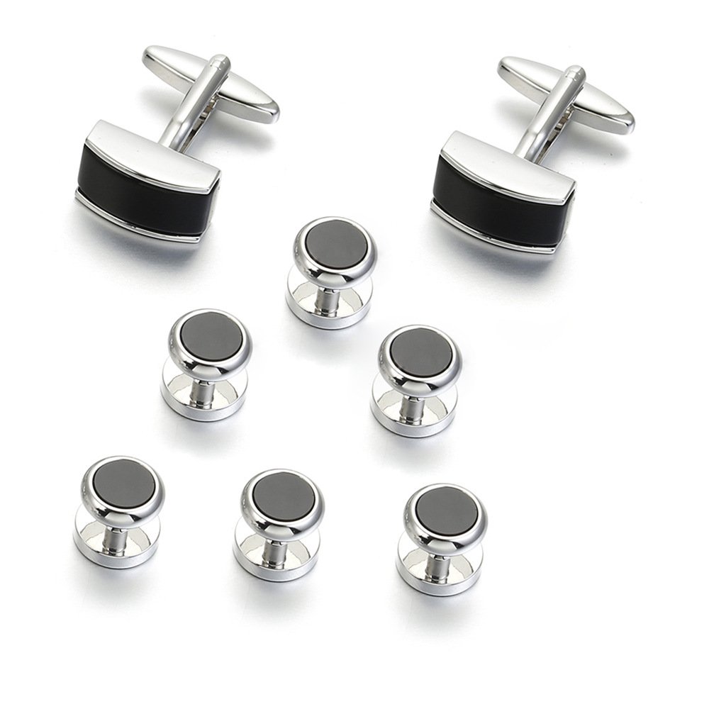 2024 New style ready to ship French shirt black onyx stone 2+4 cuff links and studs set for men