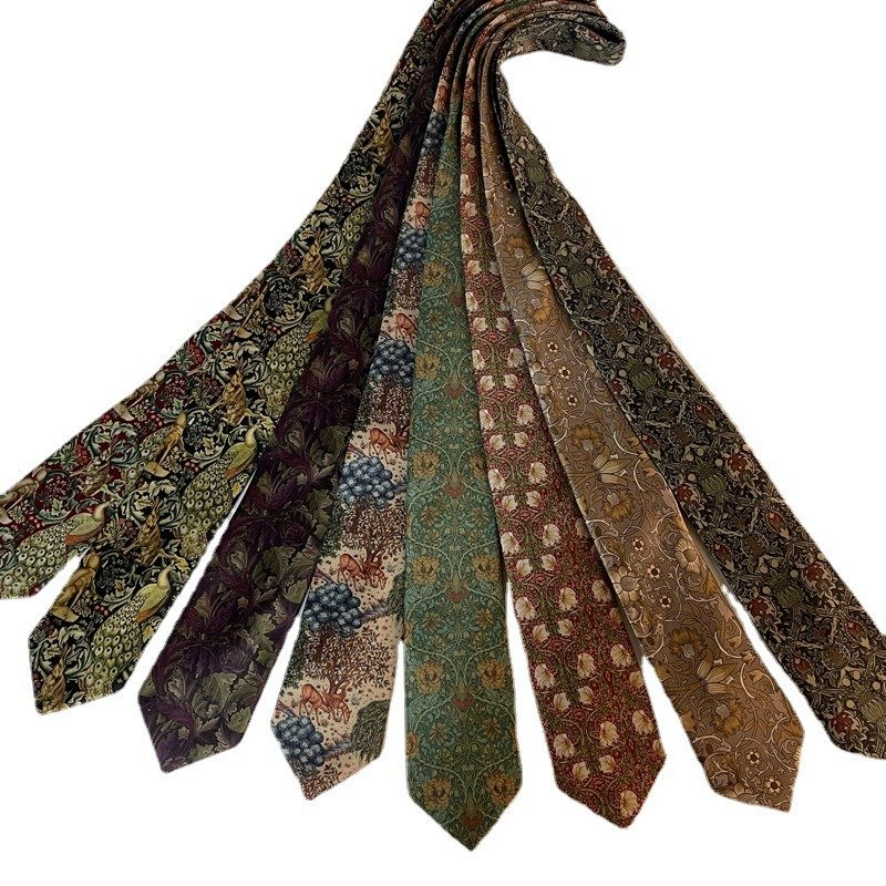 Vintage Silk Ties Men's Fashion 8cm Floral Necktie Wedding Business Meeting Gravata Soft Print Polyester Silk Tie for Men