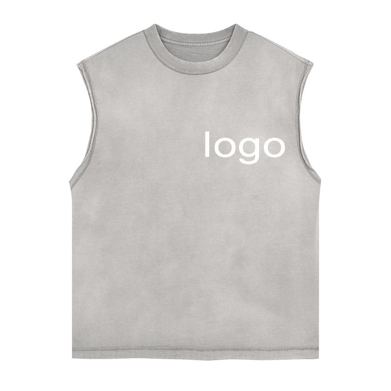 Custom logo print screen embroidery vest cotton blank plain Vintage men sport jersey vest Oversized Acid Washed Stone vest