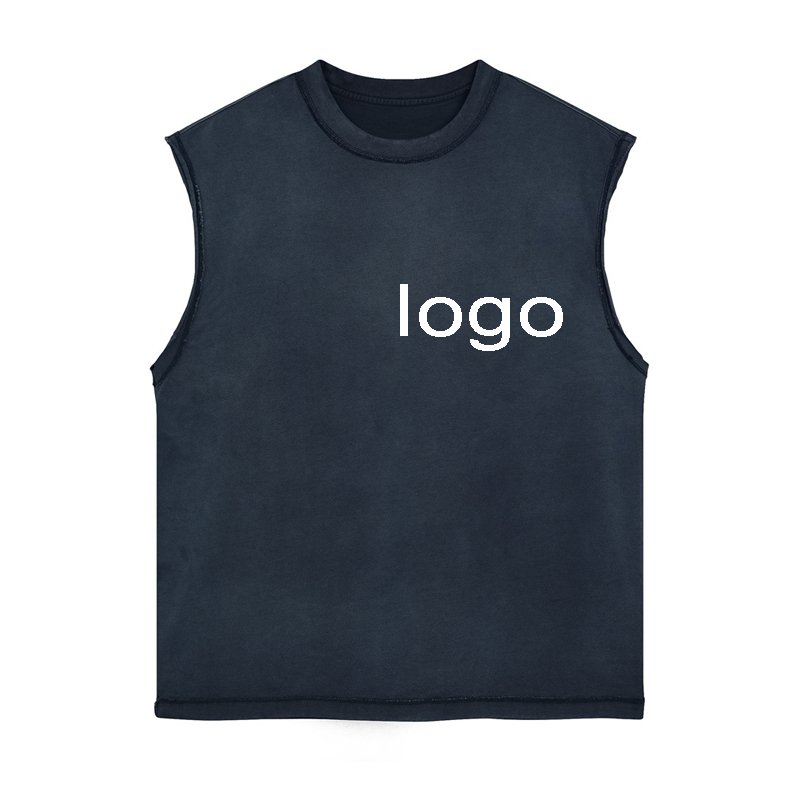 Custom logo print screen embroidery vest cotton blank plain Vintage men sport jersey vest Oversized Acid Washed Stone vest