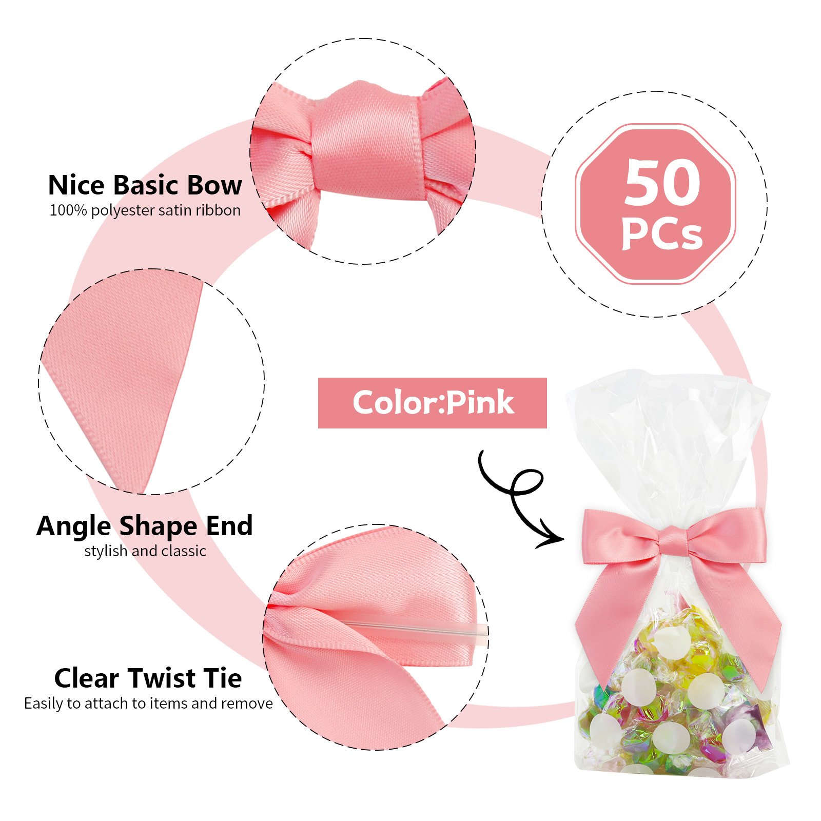 50pcs/bag 2.5 Inches decoration pre tied plain color satin gift bow ribbon for gift packing