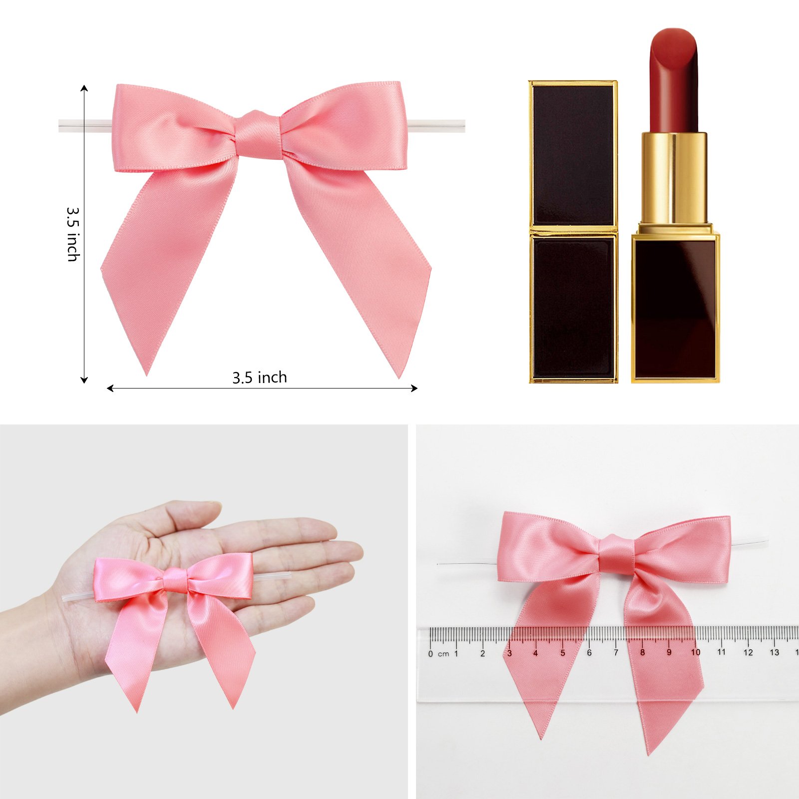 50pcs/bag 2.5 Inches decoration pre tied plain color satin gift bow ribbon for gift packing