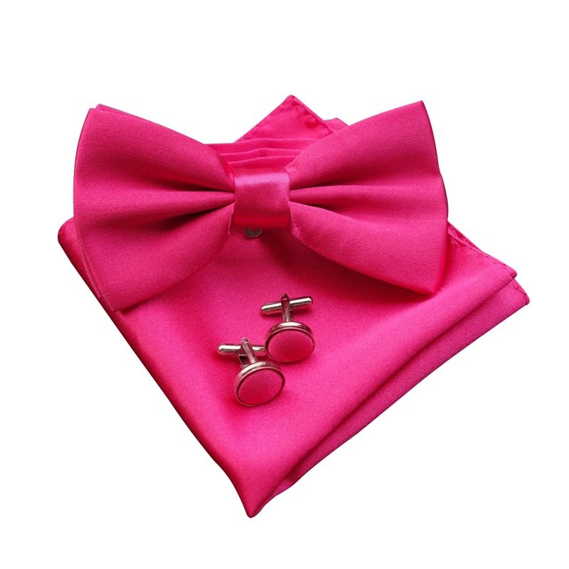 Cheap Solid Color Bow Tie Set Handkerchief Cufflinks Red Blue Black Pocket Square for Men Male