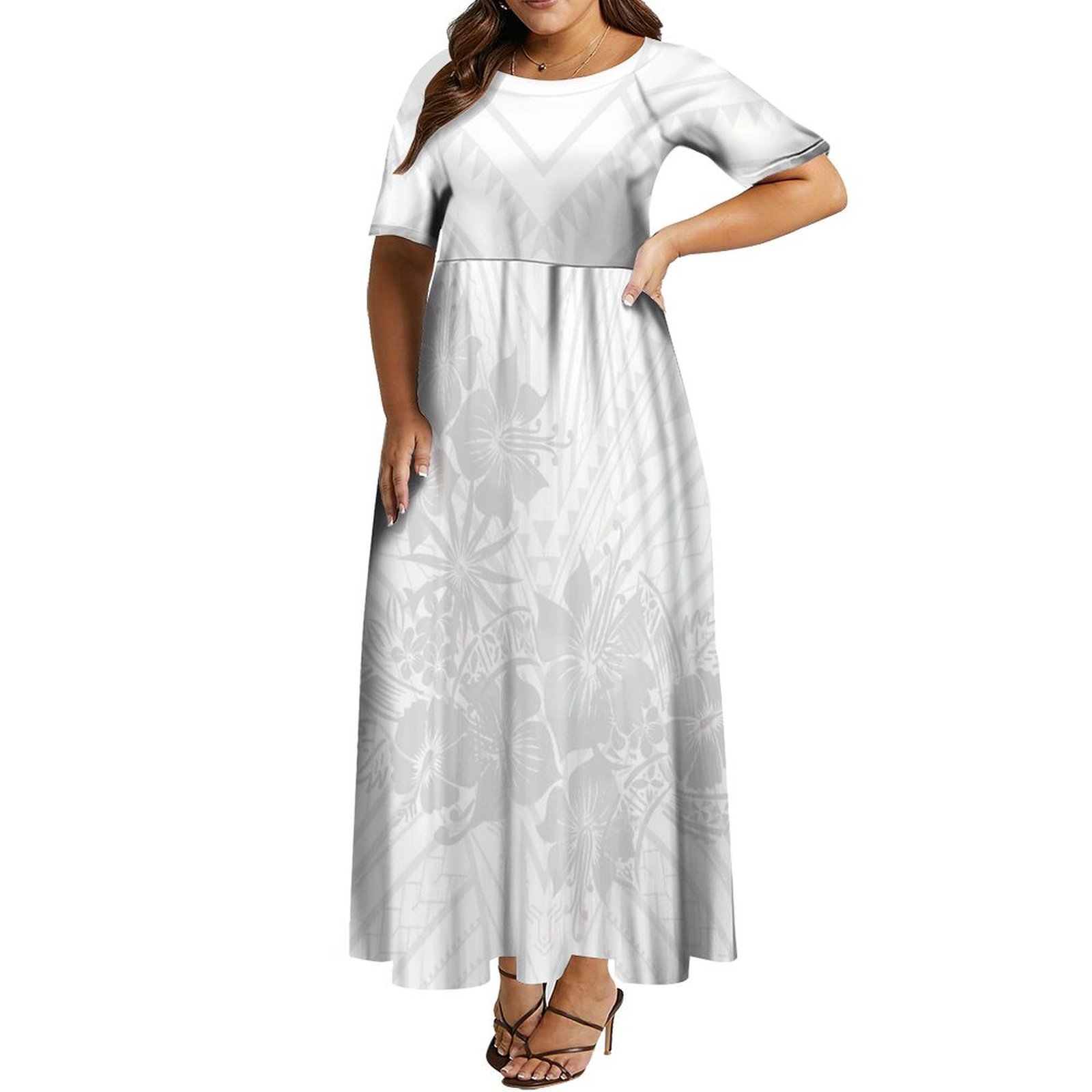 New Hot Selling Custom Mother's Day Gift White Sunday Design Polynesian Tribal Print Maxi Dress Elegant Plus Size Womens Dresses