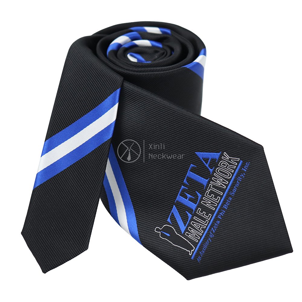 Black Navy Woven Jacquard Stripe Necktie Designers Zeta Male Network Masonic Logo Custom Mens Personalized Polyester Ties