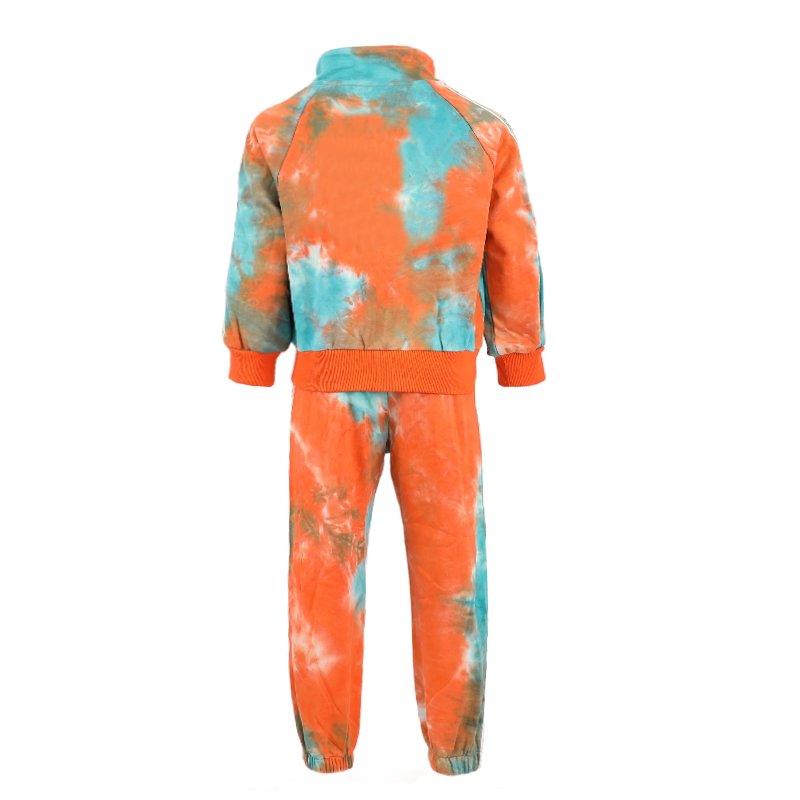 OEM Customizable Girls Tie-dye Printed Sweatshirt and Trousers Customized Two-piece Zipper-up Sweatsuit