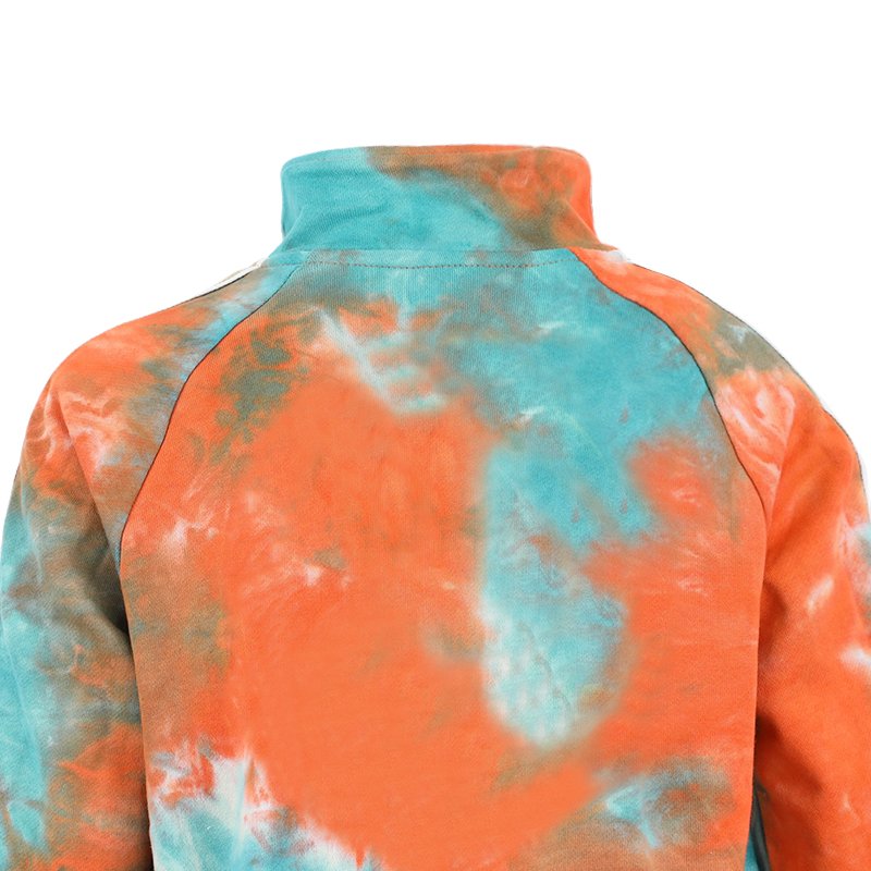 OEM Customizable Girls Tie-dye Printed Sweatshirt and Trousers Customized Two-piece Zipper-up Sweatsuit