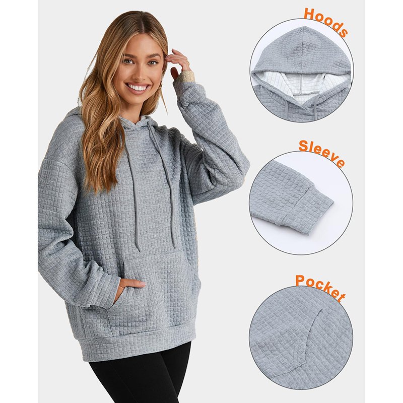 Custom Women's Casual Waffle Hoodies Sweatshirt Cozy Pullover Waffle Long Sleeve Tops Drawstring Hooded Sweatshirt with Pocket