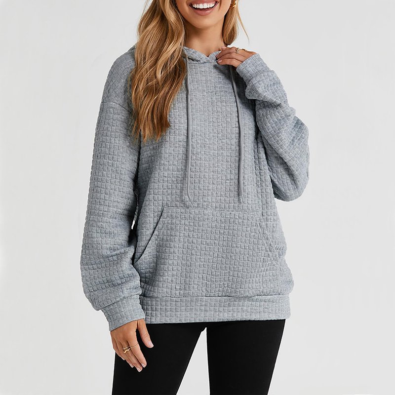 Custom Women's Casual Waffle Hoodies Sweatshirt Cozy Pullover Waffle Long Sleeve Tops Drawstring Hooded Sweatshirt with Pocket
