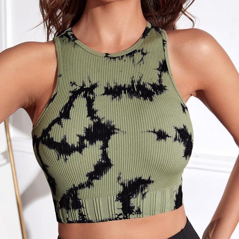 2024 New Arrival Tie Dye Women Sports Vest Ribbed Sexy Sleeveless Tops Breathable Quick Drying Casual Running Yoga Tank Tops