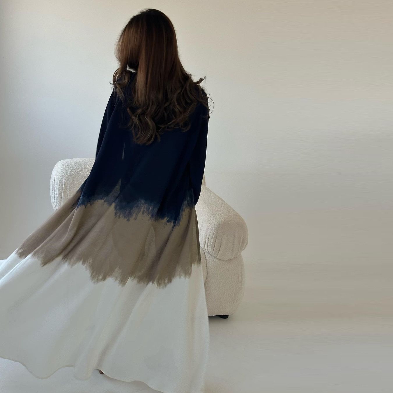 Middle East New Front Open Abaya Dress Muslim Women Tie-Dye Dresses Kimono Long Maxi Gradient Color Robe Kaftan Abaya Cardigan