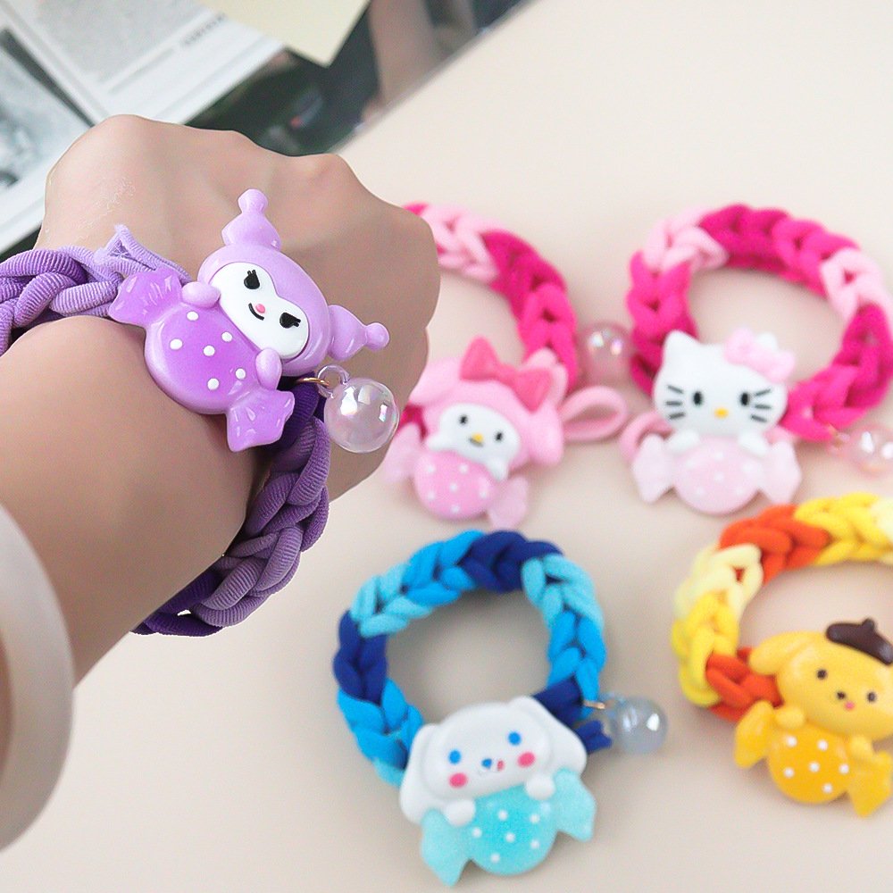 Hot Sale Sanrioed Hair Ties Bracelet For Women Girls DIY Handmade Seamless Elastic Kulomi My Melodi Hair Bands Bracelet