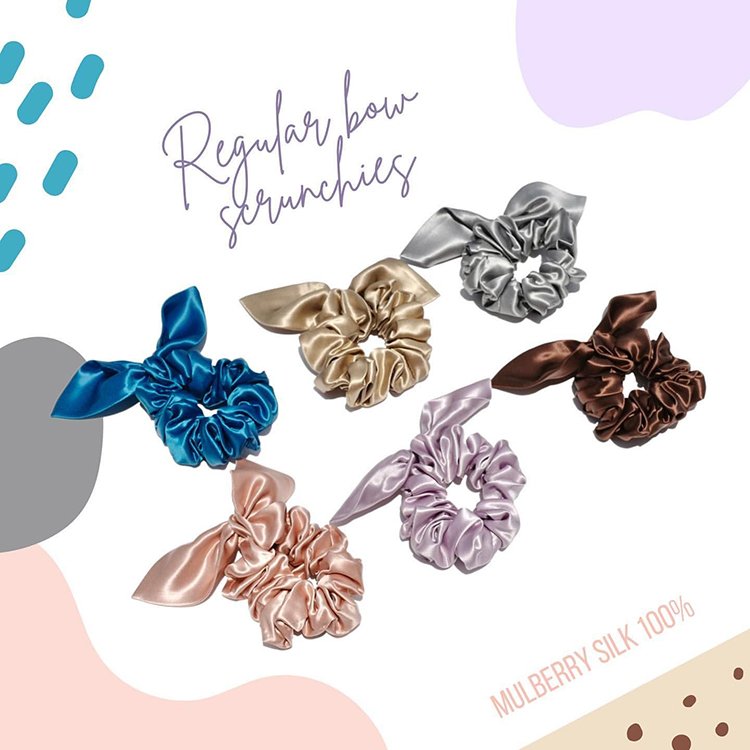 Custom Private Label 100% Pure mulberry silk Elastic hair ties women natural bow Silk Scrunchies for Ponytail