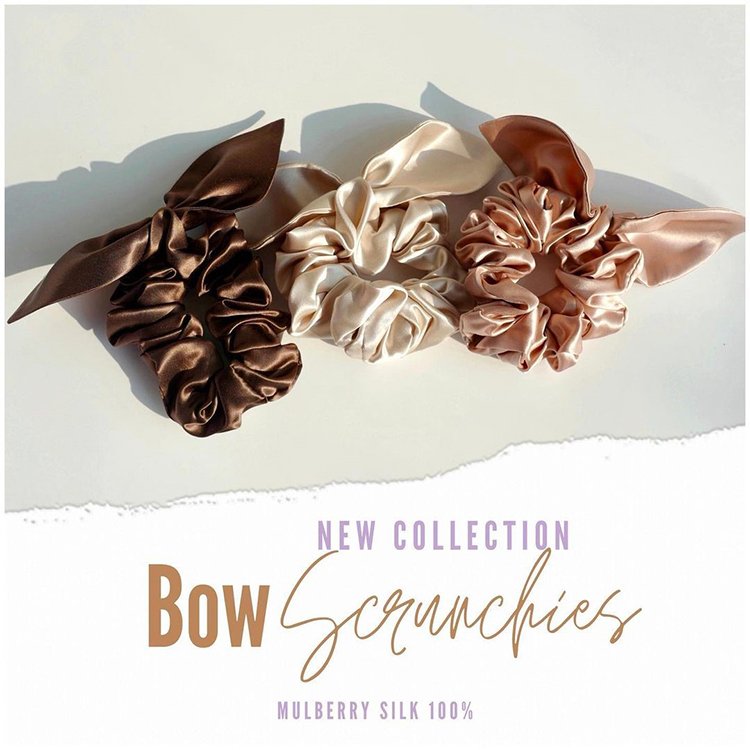 Custom Private Label 100% Pure mulberry silk Elastic hair ties women natural bow Silk Scrunchies for Ponytail