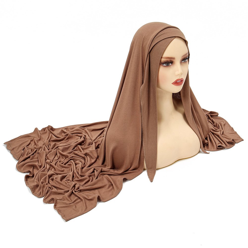 Large Size Solid Color Silk Cotton Cross Tie Headband For Women Popular Single Color Scarf Hijabs Muslim Women