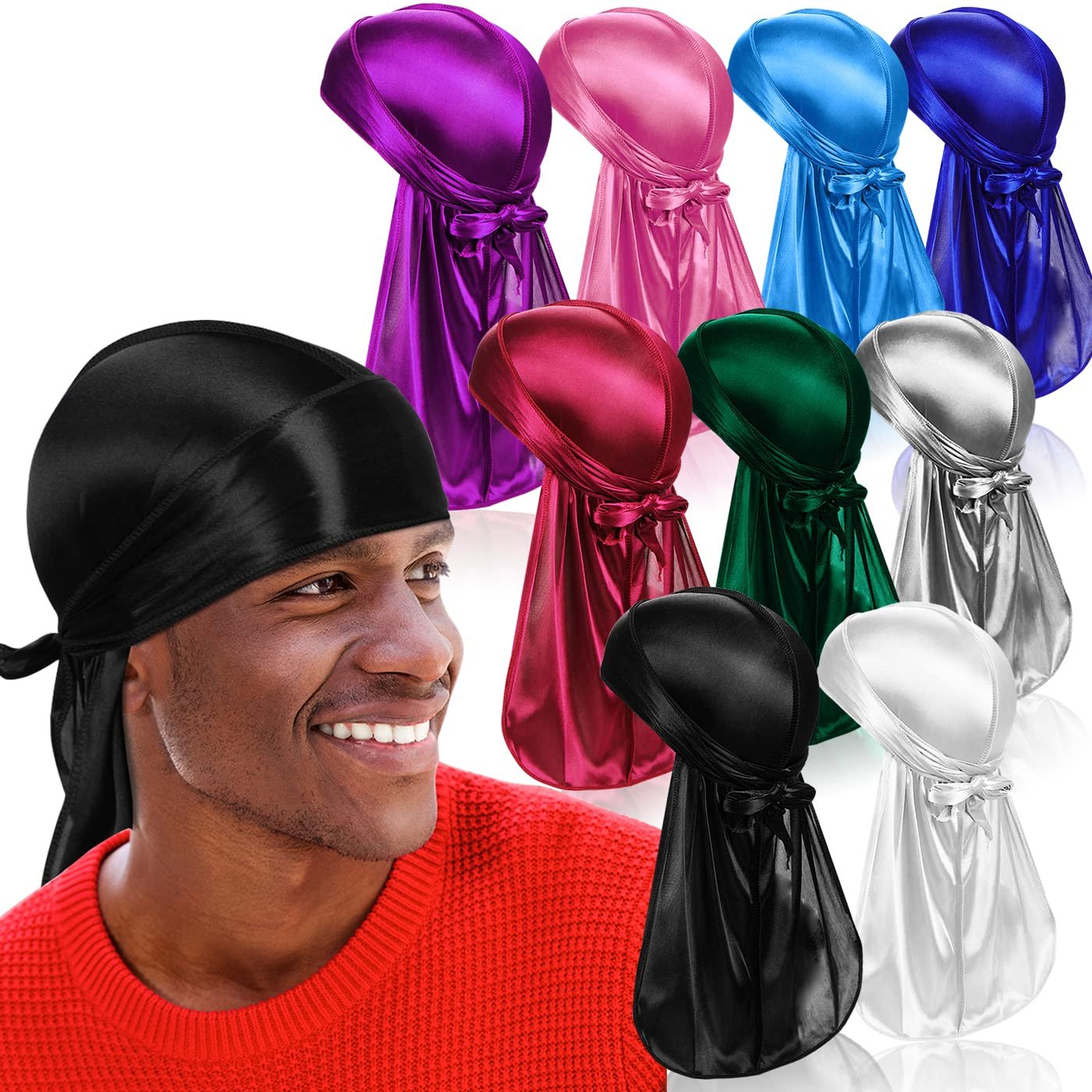 Wholesale Luxury Unisex Custom Logo Printed Extra Long Tie Headband Doo Rags And Bonnets Silky Satin Du Rags Designer Durags