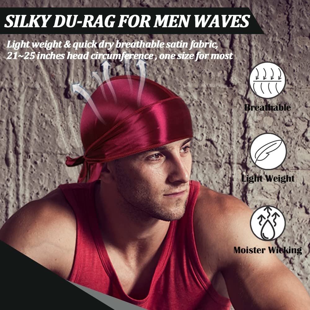 Wholesale Luxury Unisex Custom Logo Printed Extra Long Tie Headband Doo Rags And Bonnets Silky Satin Du Rags Designer Durags