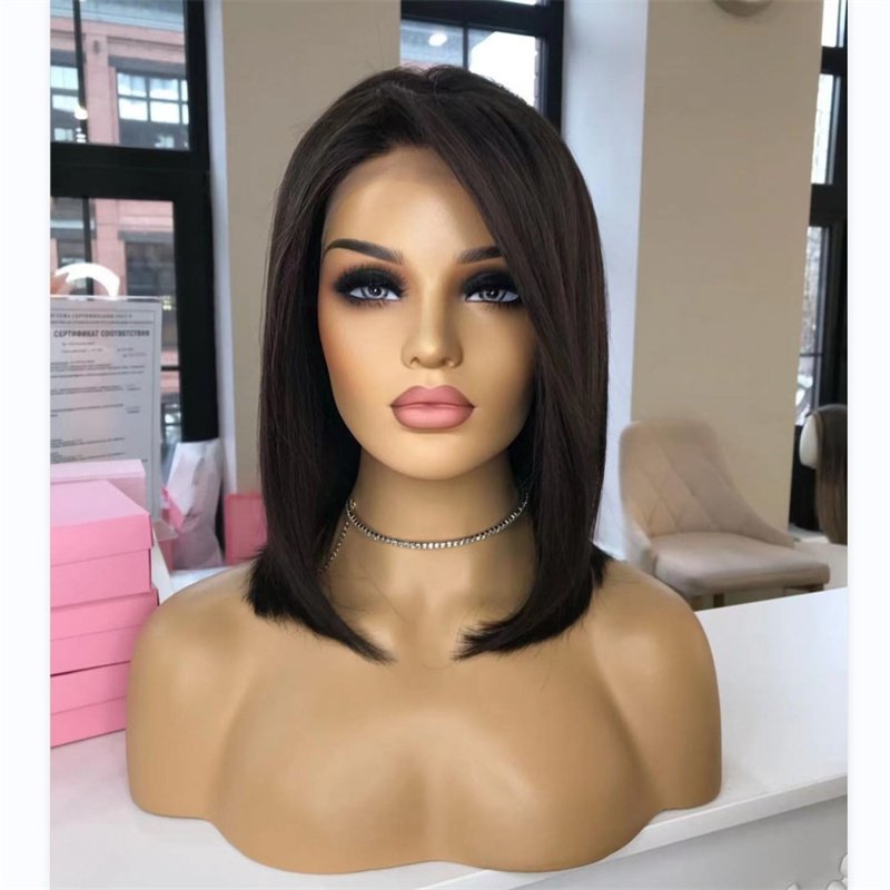 Wholesale Price Natural Black Color Top Quality Brazilian Virgin Human Hair Pre-pulcked Hairline Glueless HD 13*6 Lace Front Wig