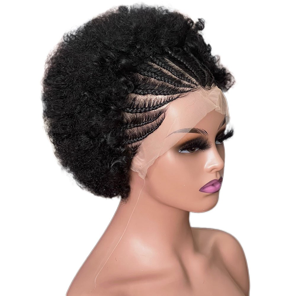 Weiqi Hair Cheap braid hair front Perruque Short Pixie Cut Wig Natural Black 13x4 full frontal afro pixie wig For black Women