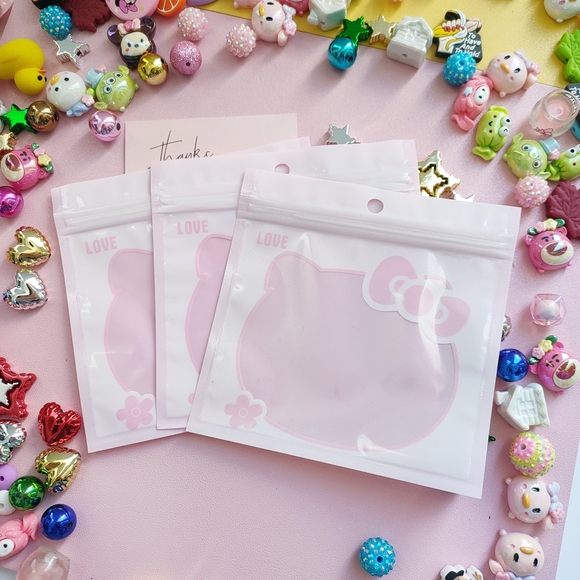 2024 Hello Cat Cute Cartoon Characters Square Storage Plastic Zipper Reusable Mylar Packaging Hot Stamping Ties Popular Use