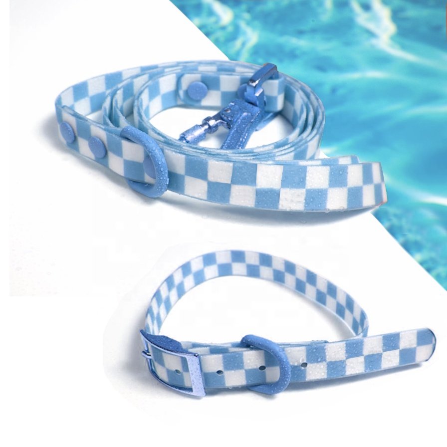 Pastel Personalized release buckle Silicone Waterproof Easy to Clean Bicolor PVC Dog Collar and Leash Set Coated With webbing