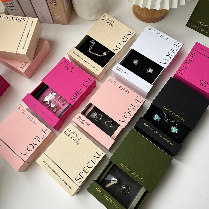 Fashion nail packaging box spot logo hot gold earrings necklace jewelry storage display drawer box