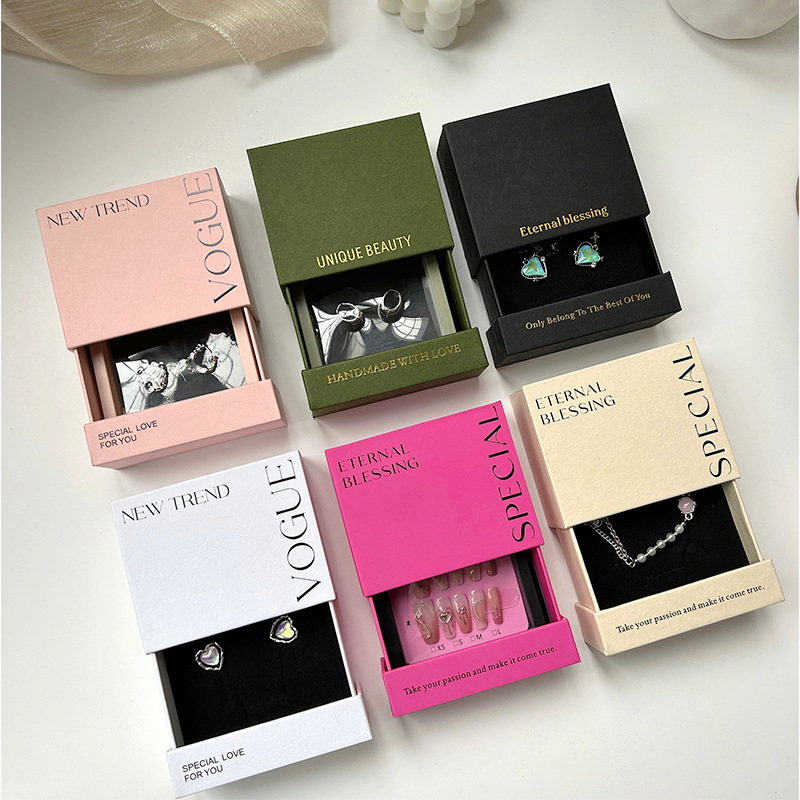 Fashion nail packaging box spot logo hot gold earrings necklace jewelry storage display drawer box