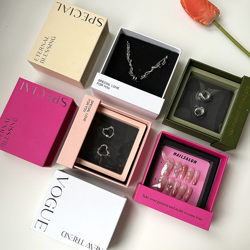 Fashion nail packaging box spot logo hot gold earrings necklace jewelry storage display drawer box
