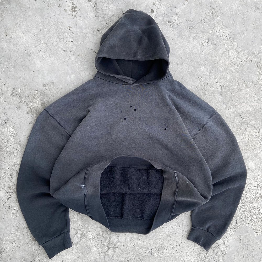 Oem Acid Washed Vintage Men'S Hoodie Custom High Quality Pullover Rivets Streetwear Plus Size Distressed Hoodie No Drawstring