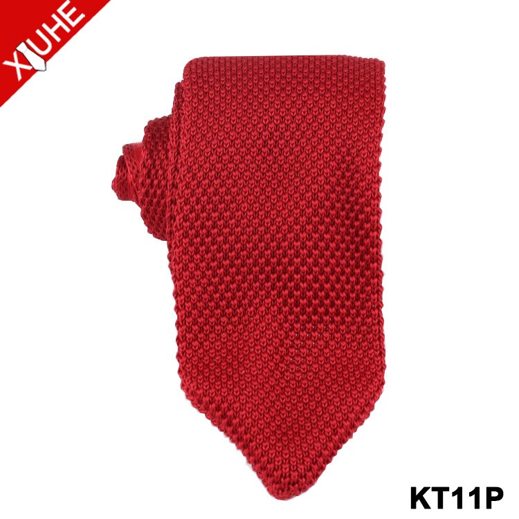 Classic Design Knit Necktie Red Color Solid Color Tie Custom Polyester Mens Kinted Ties