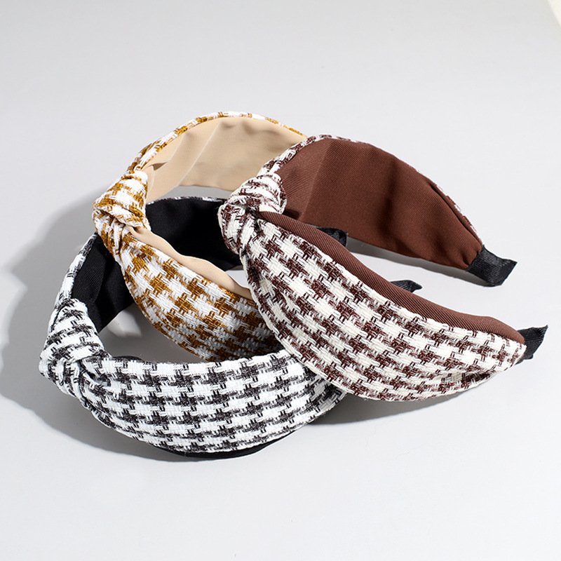 Luxury Catalog Classic Houndstooth Knot Headband Girl's Beauty Makeup Hairbands Women Fashion Designer Hair Accessories