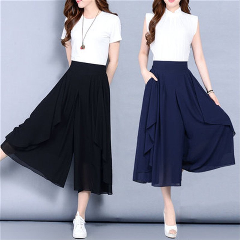 Large Size 6XL Women's Chiffon Pants Skirt 2020 New Summer Loose Thin Wide Leg Pants High Waist Elastic Elegant Pants
