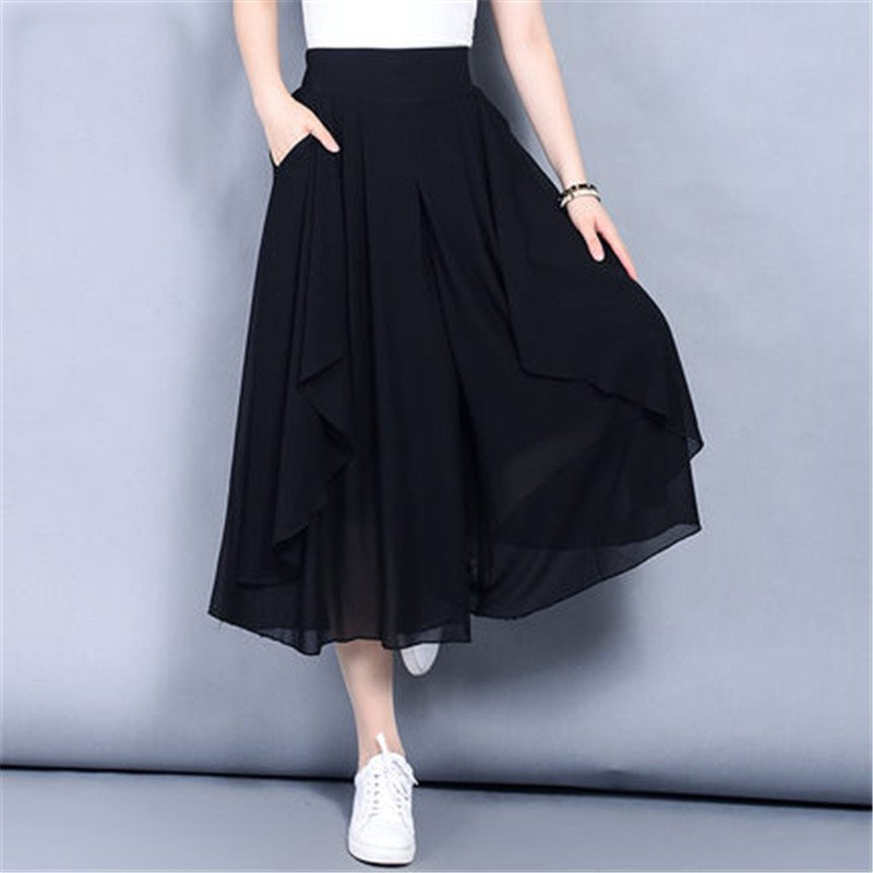 Large Size 6XL Women's Chiffon Pants Skirt 2020 New Summer Loose Thin Wide Leg Pants High Waist Elastic Elegant Pants