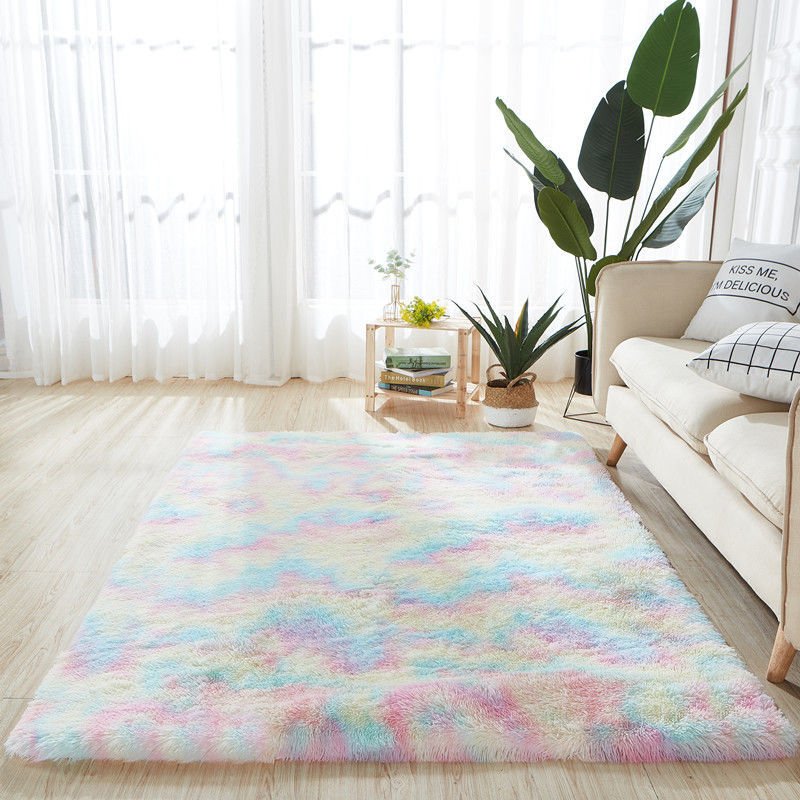 bedroom decoration shaggy carpets polyester fluffy area rugs long pile modern tie-dye carpets for living room