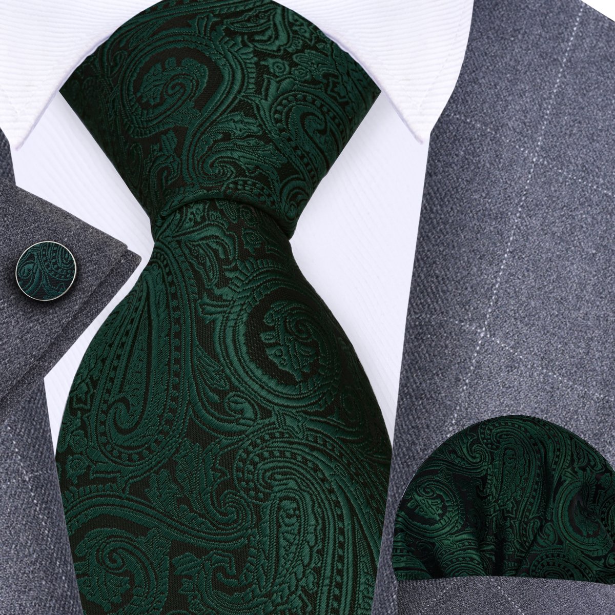 8cm Silk Luxury Mens Ties Floral Black Gold Ties Paisley NeckTie Pocket Square Cufflinks Set Men's Wedding Party Tie