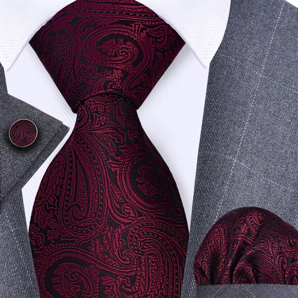 8cm Silk Luxury Mens Ties Floral Black Gold Ties Paisley NeckTie Pocket Square Cufflinks Set Men's Wedding Party Tie