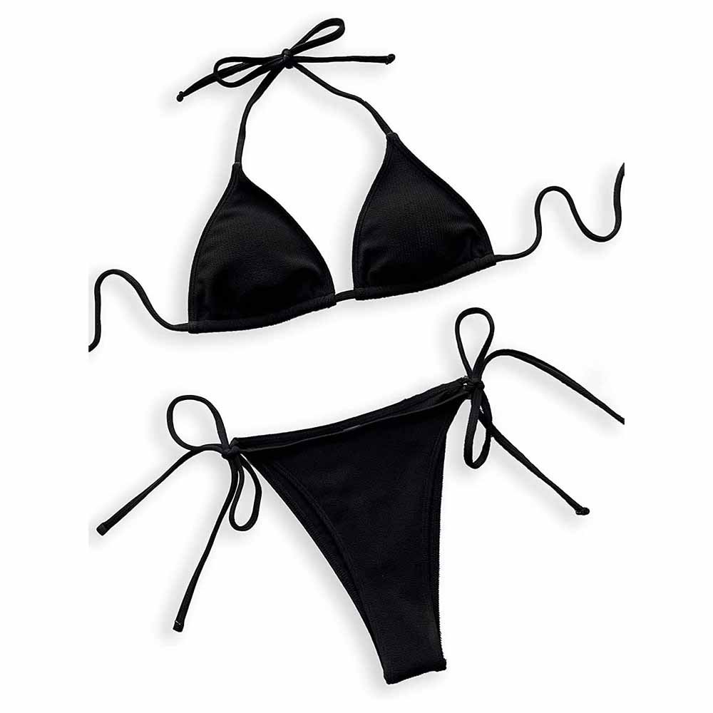 High Quality Black Women's Bikini Sets Polyester Made Swimming Beach Suits Bra Style Plus Size Printed Pattern XS Made Pakistan