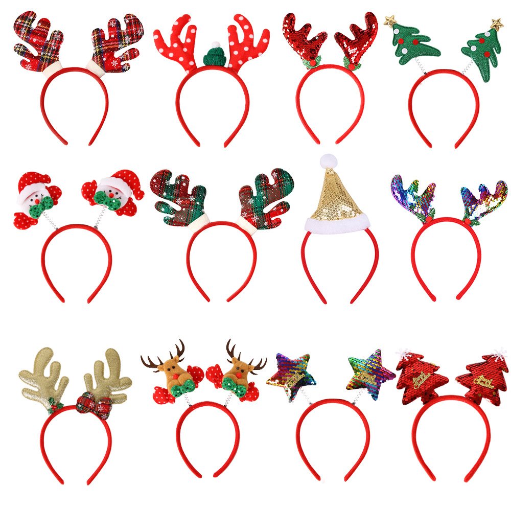 Hot Selling Plastic Deer Horn Five-Star Colorful Christmas Elastic Headband Hat for Party Festival Decoration