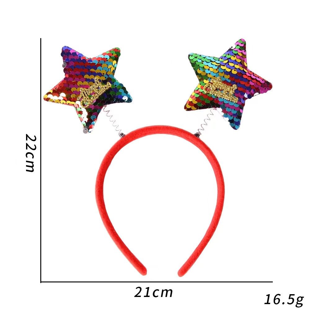 Hot Selling Plastic Deer Horn Five-Star Colorful Christmas Elastic Headband Hat for Party Festival Decoration